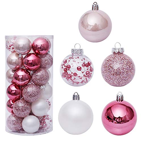 Bolas de Navidad 30 unidades, 60 mm, bolas colgantes para árbol de Navidad, decoración perfecta para vacaciones, boda, decoración de Navidad, color rosa