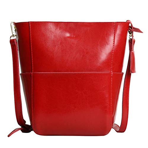 Bolso Bandolera De Piel Color Marrón Bolsa Mujer para Diario Bolsos De Tipo Shopping Piel para Señoras Bolsos De Hombro (Rojo-1)