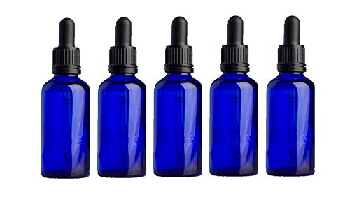 Botella con cuentagotas de cristal azul vacía de 30 ml con pipeta, paquete de 5 unidades, perfecto para aromaterapia y aceites esenciales