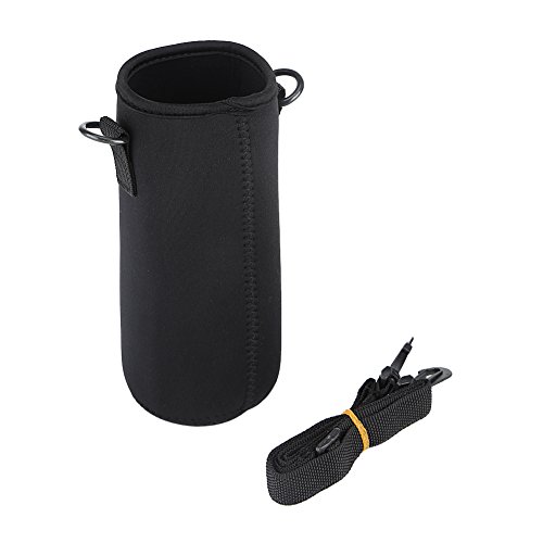 Botella de agua portátil negra Funda de botella Bolsa de transporte El titular de la bolsa se puede colgar con una correa larga para acampar al aire libre Senderismo Pesca Turismo(Height 26cm)