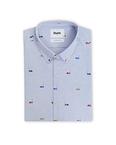 Brava Fabrics - Camisa Hombre - Camisa Manga Corta for Men - 100% Algodón Orgánico - Modelo Autoscooter