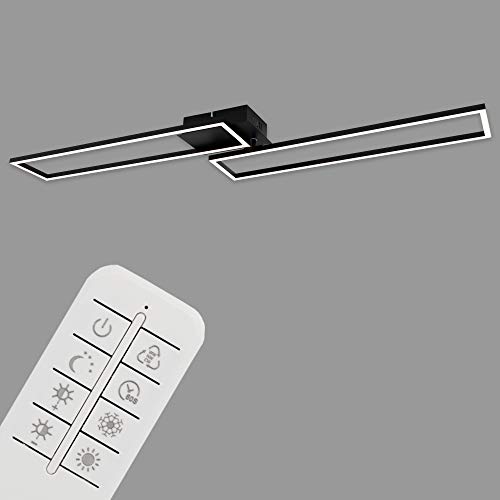 Briloner Leuchten - Lámpara de techo LED, regulable, incluye control remoto, control de color de temperatura, función de luz nocturna y temporizador, negro, 1100 x 248 x 78 mm (Largo x ancho x alto)