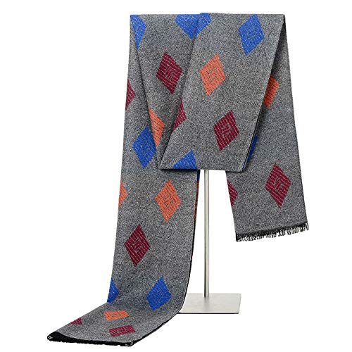 Bufanda de cuadros de urdimbre cálida de cachemira salvaje para hombres de invierno y otoño, gris de piedras preciosas, 180 cm