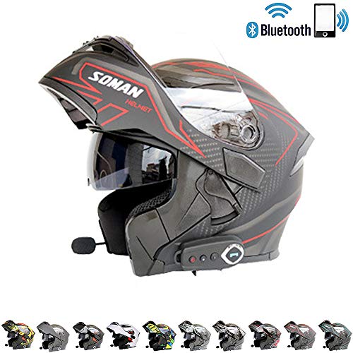 C-TK Bluetooth Integrado Modular Casco de la Motocicleta ECE 22.05 certificación Dot Seguridad estándar-Cara Completa Racing Casco de la Motocicleta General,2,M(57~58) CM