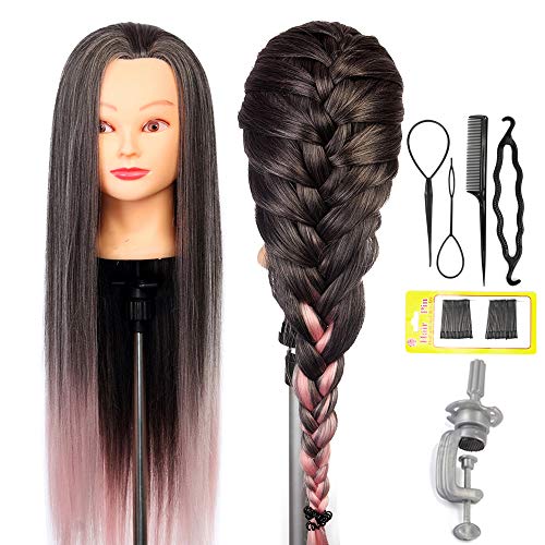 Cabeza de maniquí peluquería 66cm-72cm Cabeza de muñeca con pelo largo Neverland,100% pelo de fibra sintética con soporte de mesa