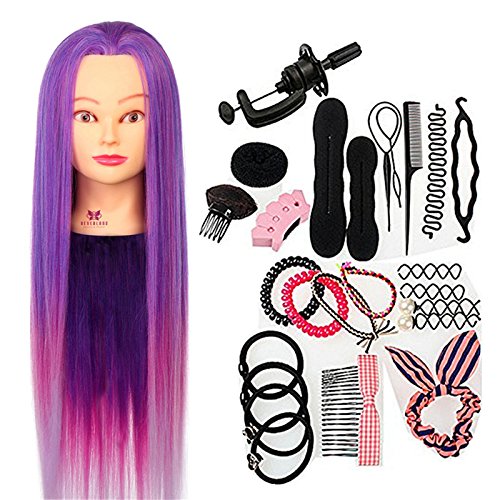 Cabeza Maniqui Peluqueria Neverland 66cm/26" 100% Cabello Sintético Practicas Formación Muñeca de la Cosmetología práctica maniquí muñeca para Peluquería con Soporte + Accesorios de Peinado DIY Cabeza Maniqui Peluqueria Neverland 66cm/26" 100% Cabello Sintético Practicas Formación Muñeca de la Cosmetología práctica maniquí muñeca para Peluquería con Soporte + Accesorios de Peinado DIY