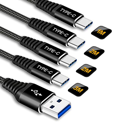 Cable USB Tipo C,4Pack[1M 2M 2M 3M] 3A Cargador USB Tipo C Nylon Trenzado Cable USB C Carga Rápida para Xiaomi Redmi Note 7 8 Pro 8T 9,Mi A1 A2 A3 9T,MI Mix MAX 2 3 2S 5G,Huawei P20 P30 P40 Lite Pro
