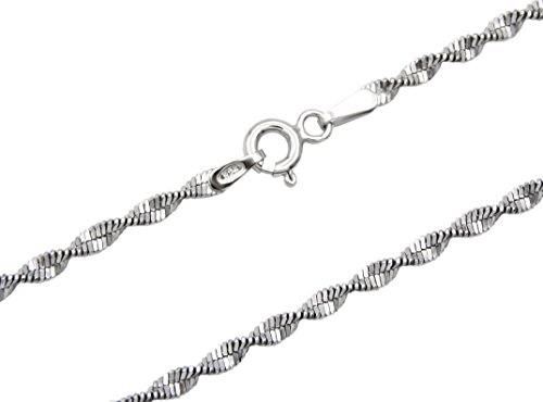 Cadena Singapur Fancy de plata de ley 925, 2,3 mm de ancho, 62 cm de largo, cadena de plata rodiada, unisex Cadena Singapur Fancy de plata de ley 925, 2,3 mm de ancho, 62 cm de largo, cadena de plata rodiada, unisex