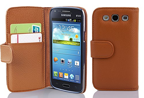 Cadorabo Funda Libro para Samsung Galaxy Core en MARRÓN Cognac - Cubierta Proteccíon de Cuero Sintético Estructurado con Tarjetero y Función de Suporte - Etui Case Cover Carcasa