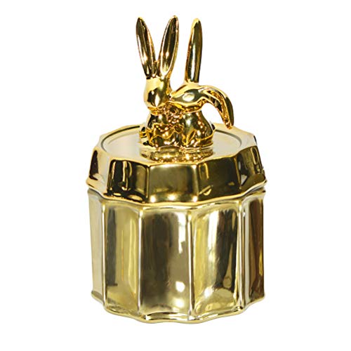 Caja de almacenamiento de cerámica delicada, tarro de porcelana para joyas, adorno de escritorio para collar, pulsera, pendientes, anillo (pareja de conejo)