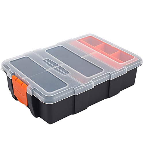 Caja de almacenamiento de herramientas de plástico, caja de organizador apilable impermeable portátil con compartimento divisor ajustable y extraíble para herramientas, tornillos, clavos, remaches