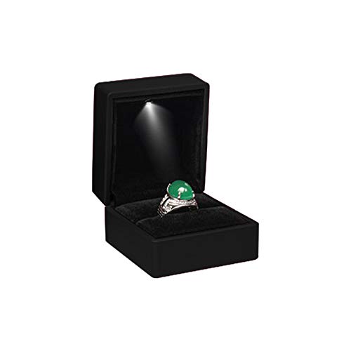 Caja de anillo LED, caja cuadrada para pendientes, joyas, cajas de regalo con luz LED para sorpresa, propuesta de compromiso, boda (negro)