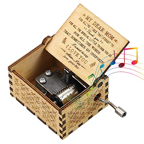 Caja de música ，You Are My Sunshine, un regalo de la hija y el hijo para mamá, Caja de música de madera con manivela de mano grabada con láser vintage, Regalo para mamá, cumpleaños, día de la madre.