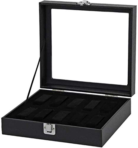Caja de reloj Caja de almacenamiento de pantalla de cuero de alto grado reloj de papel 10 caja de reloj caja de joyería - Colección organizador de reloj negro
