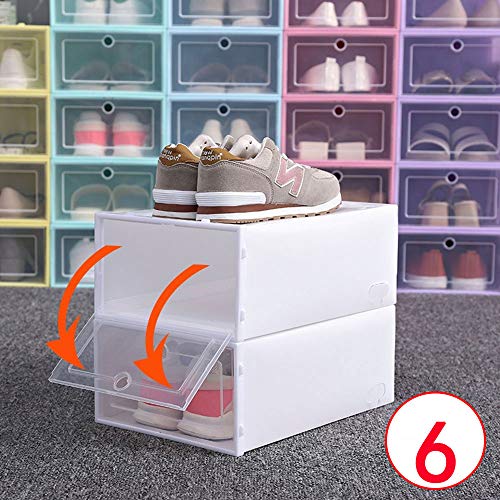 Caja de zapatos apilable de color, cajas de almacenamiento de zapatos coloridas de 6 piezas Cajón Cajón de plástico transparente plegable Organizador visible Cajas a prueba de polvo para damas y hombr