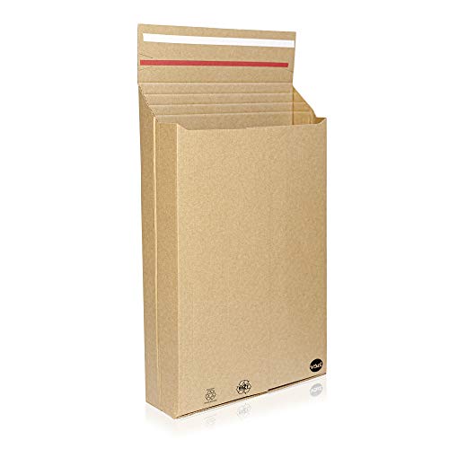 Cajas de cartón Kraft para envíos automontable, adaptable y resistente |313x251x70| Pack 25 unidades | Admite envíos postales y de ecommerce gracias a su forma de sobre con cierre autoadhesivo.