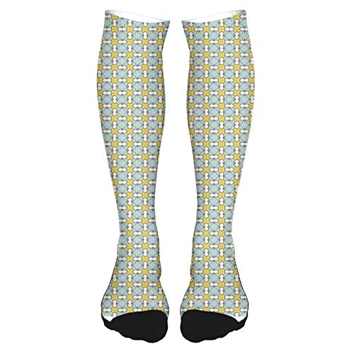 Calcetines altos de algodón por encima de la rodilla, diseño de mandala indio con hojas y bosques de forma redonda, arte cultural oriental, calcetines largos hasta la rodilla para hombre y mujer Calcetines altos de algodón por encima de la rodilla, diseño de mandala indio con hojas y bosques de forma redonda, arte cultural oriental, calcetines largos hasta la rodilla para hombre y mujer