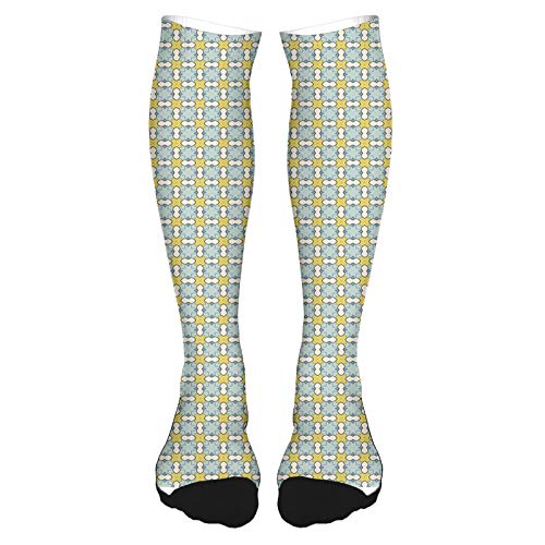 Calcetines altos de algodón por encima de la rodilla, diseño de mandala indio con hojas y bosques de forma redonda, arte cultural oriental, calcetines largos hasta la rodilla para hombre y mujer