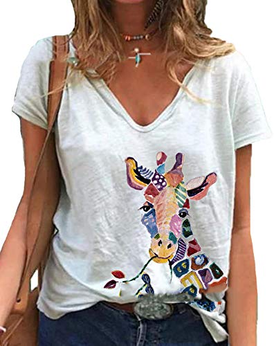 Camisa Inspirada gráfica con Estampado de Jirafa Colorida Camiseta de Manga Corta para Mujer Camiseta Casual básica Holiday S-XXXL