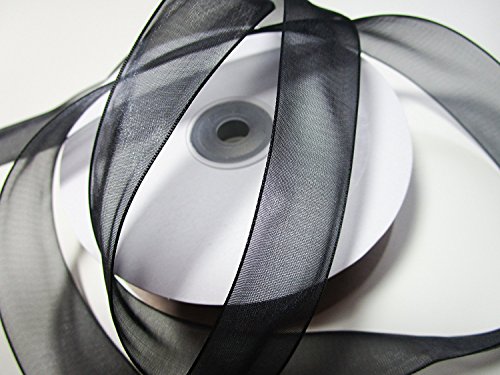 CaPiSo Cinta de organza 50 m x 25 mm, cinta de regalo, cinta decorativa para boda, antena (negro)