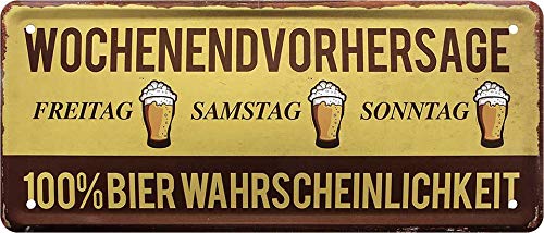 Cartel de chapa de cerveza con texto en alemán "WOCHENDVORHERSAGE" decorativo, cartel de metal para puerta de pub mostrador o bar, idea de regalo para tu bebida y amigos 28 x 12 cm Cartel de chapa de cerveza con texto en alemán "WOCHENDVORHERSAGE" decorativo, cartel de metal para puerta de pub mostrador o bar, idea de regalo para tu bebida y amigos 28 x 12 cm