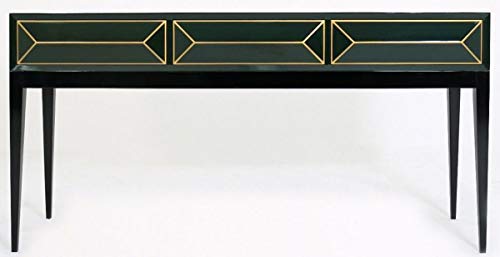 Casa Padrino Consola Art Deco de Lujo Negro/Verde/Oro 180 x 49 x A. 92 cm - Consola de Madera Maciza con 3 cajones en óptica 3D - Mobiliario Art Deco