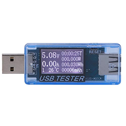Ccylez Medidor de Potencia USB, 0‑5A 0‑150W 4‑30V Multímetro Digital de Corriente de Voltaje USB, Detector 8 en 1 Probador USB Monitor para Voltaje, Corriente, Capacidad, energía(Azul)