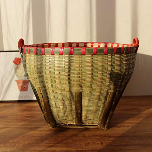 Cestas de bambú, cestas de bambú, cestas grandes, cestas de arroz, recogedores hechos a mano, cestas de bambú, productos tejidos de bambú-53cm de diámetro y 38cm de altura (+ asa)