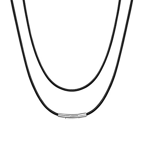 ChainsHouse Gargantilla de Cuero Negro Mujer Collar de Cuero Acero 2mm Ancho 41cm Largo, Gratis Caja de Regalo ChainsHouse Gargantilla de Cuero Negro Mujer Collar de Cuero Acero 2mm Ancho 41cm Largo, Gratis Caja de Regalo