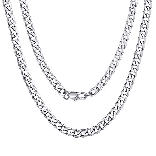 ChainsPro Cadena Cubana Hombre Joyería Simple Básica Clásica de Italia Acero Metal Plateado 26 Pulgadas Collar Curb Plateado Superficie Púlida 4mm ChainsPro Cadena Cubana Hombre Joyería Simple Básica Clásica de Italia Acero Metal Plateado 26 Pulgadas Collar Curb Plateado Superficie Púlida 4mm