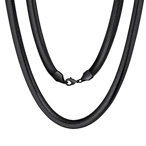 ChainsPro Collar de Cadena de Serpiente Mágico de Estilo Italia 66cm Largo Collar Ancho Rapper Plano 8MM Acero Inoxidable Negro