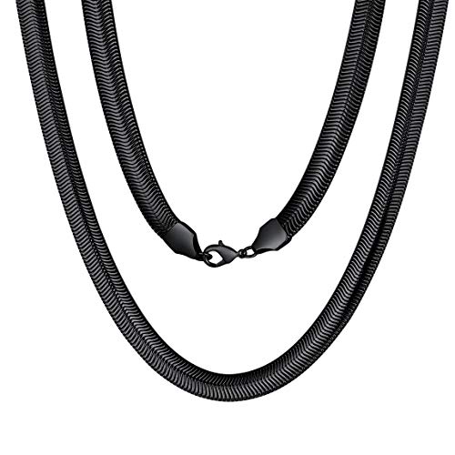 ChainsPro Collar de Cadena de Serpiente Mágico de Estilo Italia 66cm Largo Collar Ancho Rapper Plano 8MM Acero Inoxidable Negro ChainsPro Collar de Cadena de Serpiente Mágico de Estilo Italia 66cm Largo Collar Ancho Rapper Plano 8MM Acero Inoxidable Negro