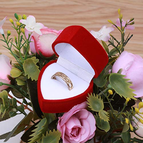 Chenso Caja para anillos de boda, de terciopelo rojo, organizador para propuestas de compromiso, expositor de joyas con tapas transparentes