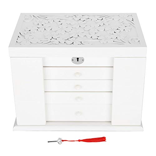 Cikonielf - Caja de almacenamiento con 5 niveles, organizador de joyas con 4 cajones extraíbles y 2 armarios de pared, color blanco