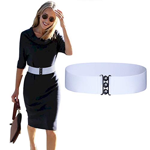 Cinturón de hebilla elástica ancha para mujer - Cinturón de cintura ancha de 5 cm Cinturón de cincha Cinturón elástico para vestido de mujeres y niñas (Blanco, S: 68-83cm)