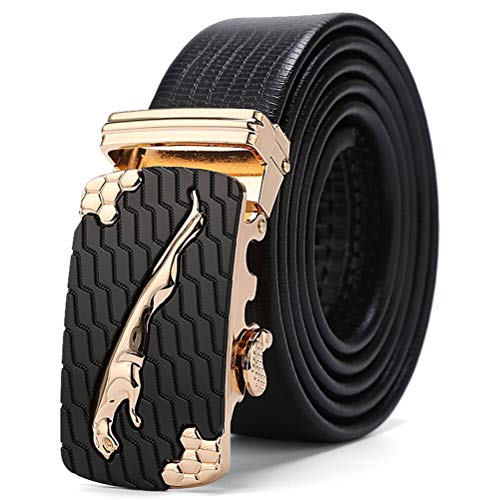 Cinturón Para Hombres Jaguar Cinturón Cuero Hebilla Automática Para Jeans Ancho 35mm,Tamaño Ajuste Sencillo y Clásico Perfecto Regalo, Tamaño de la cintura 34"-36", cinturón 43"(110 cm)