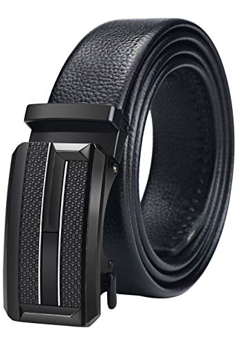 Cinturones para hombre, cinturón de piel con trinquete con hebilla automática 30/35 mm de ancho, recortar para adaptarse Negro Negro 8 79/ 94 cm (recortar-ajuste)