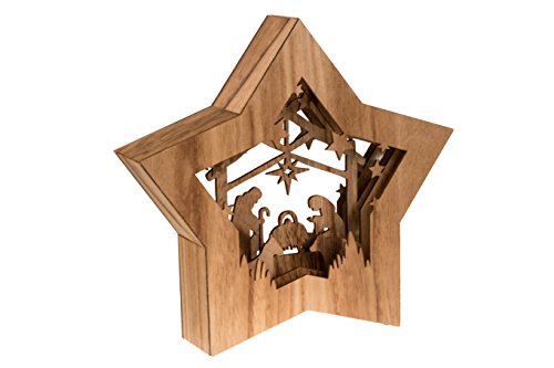 Clever Creations - Estrella de Navidad con un Nacimiento - Escena Religiosa Coleccionable - Diseño de Capas con luz LED en la Parte Trasera - Funciona a Pilas - 100% Madera - 26,7 cm
