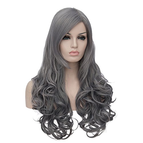 CLOCOLOR 26" 66CM Peluca de pelo largo rizado ondulado para mujer cosplay fiesta peluca sintética de moda calor resistente (gris humo)