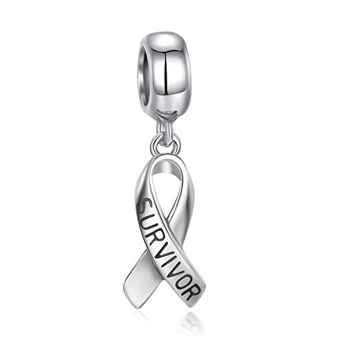 Colgante de plata de ley 925 para pulsera compatible con el cáncer de mama.