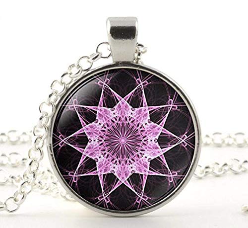 Collar de geometría con colgante de mandala, amuleto espiritual, color violeta
