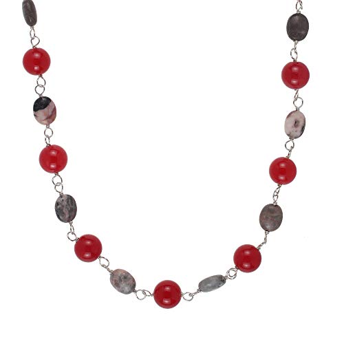 Collar de mujer de plata de ley 925 con jade y jaspe 45 – 53 cm de largo Collar de mujer de plata de ley 925 con jade y jaspe 45 – 53 cm de largo