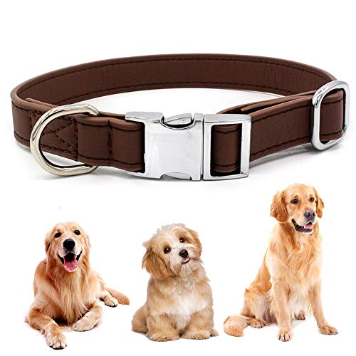 Collar de Perro, BETOY Collar de Cuero para Perros Collares Ajustables para Perros con Hebilla de Metal para el Medio Perro Razas Pequeñas Uso Diario, Ajustable de 27 a 40 cm, Ancho 2 cm(Marrón)