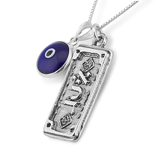 Collar de plata de ley para mujer y hombre – 50 cm de largo cadena de plata con dije de protección de plata y dije de mal de ojo azul – Joyería sin cuello para mujer y cadena ideal para hombre