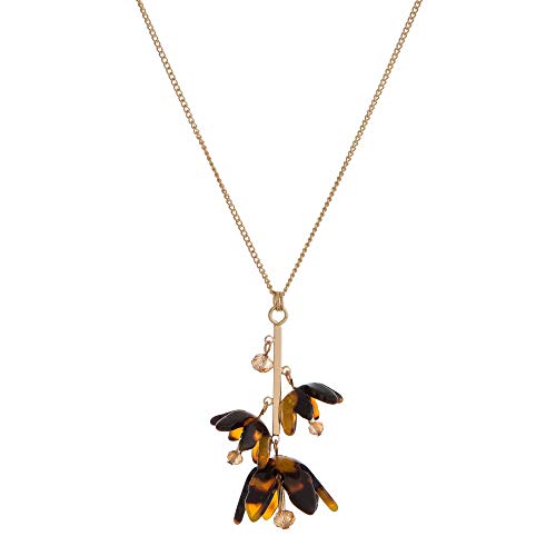 Collar largo de fantasía de metal dorado – Cadena de metal dorado y colgante con tres flores en forma de cascabel de tortuga – 83 cm Collar largo de fantasía de metal dorado – Cadena de metal dorado y colgante con tres flores en forma de cascabel de tortuga – 83 cm