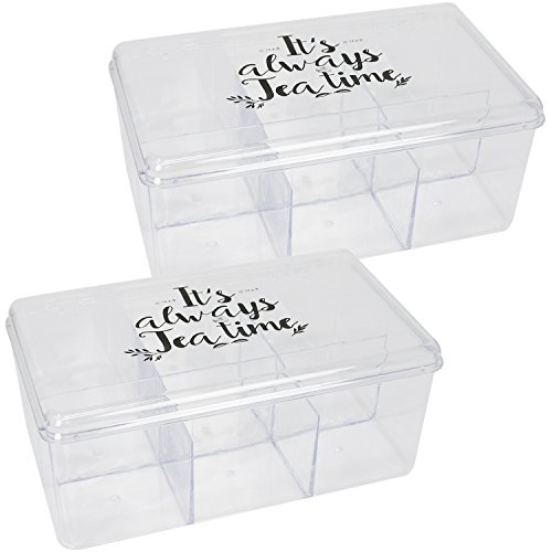 com-four® 2X Caja de Almacenamiento para el té y Las bolsitas de té - Caja de té de plástico Transparente con 6 Compartimentos - Caja de té (02 Piezas - 21.5x15x9cm Vista Clara)