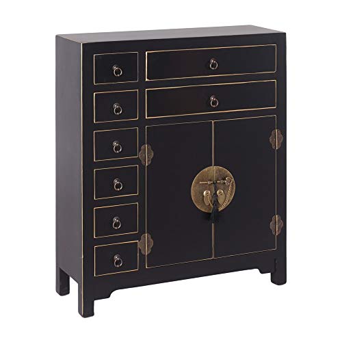 Cómoda de 8 cajones y 2 Puertas Oriental Negra de Madera para salón Sol Naciente - LOLAhome Cómoda de 8 cajones y 2 Puertas Oriental Negra de Madera para salón Sol Naciente - LOLAhome