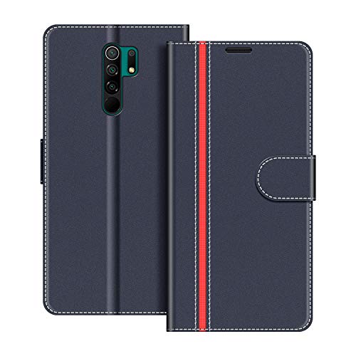 COODIO Funda Xiaomi Redmi 9 con Tapa, Funda Movil Xiaomi Redmi 9, Funda Libro Xiaomi Redmi 9 Carcasa Magnético Funda para Xiaomi Redmi 9, Azul Oscuro/Rojo