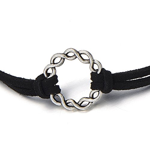COOLSTEELANDBEYOND Collar de Gargantilla Choker Negro Collar de Mujer, Tejidos de Círculo Charm Colgante