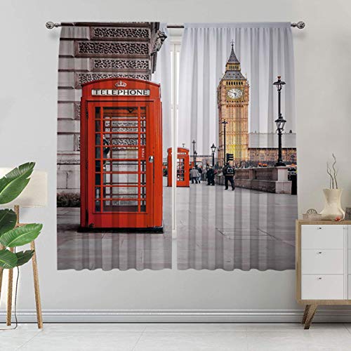 Cortina hecha a medida, caja de teléfono roja y Big Ben Westminster de estilo retro para fotografía de Londres de 2 paneles, cada panel de 152 cm de ancho x 228 cm de largo